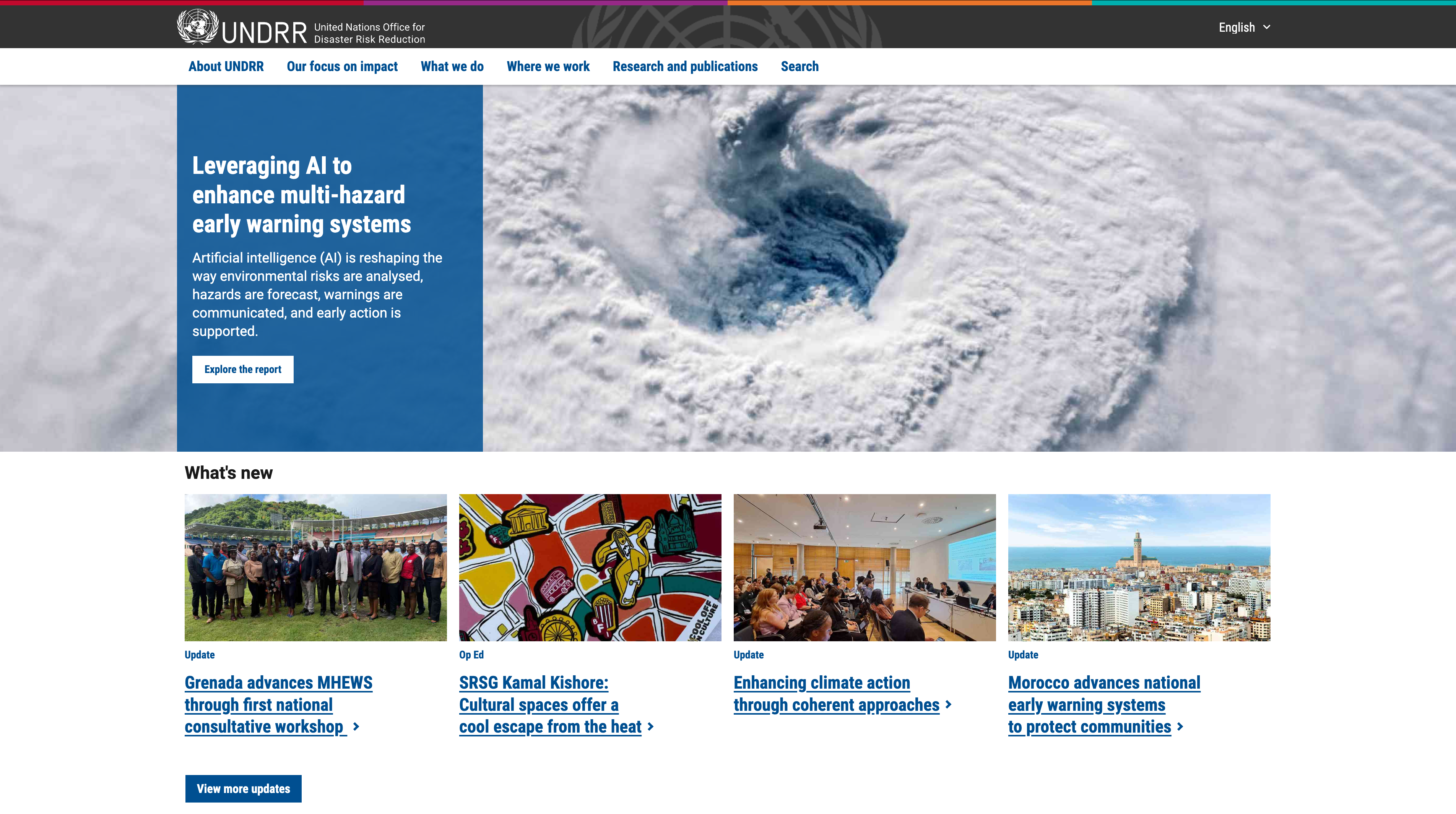 UNDRR.org homepage featuring disaster risk reduction news and resources